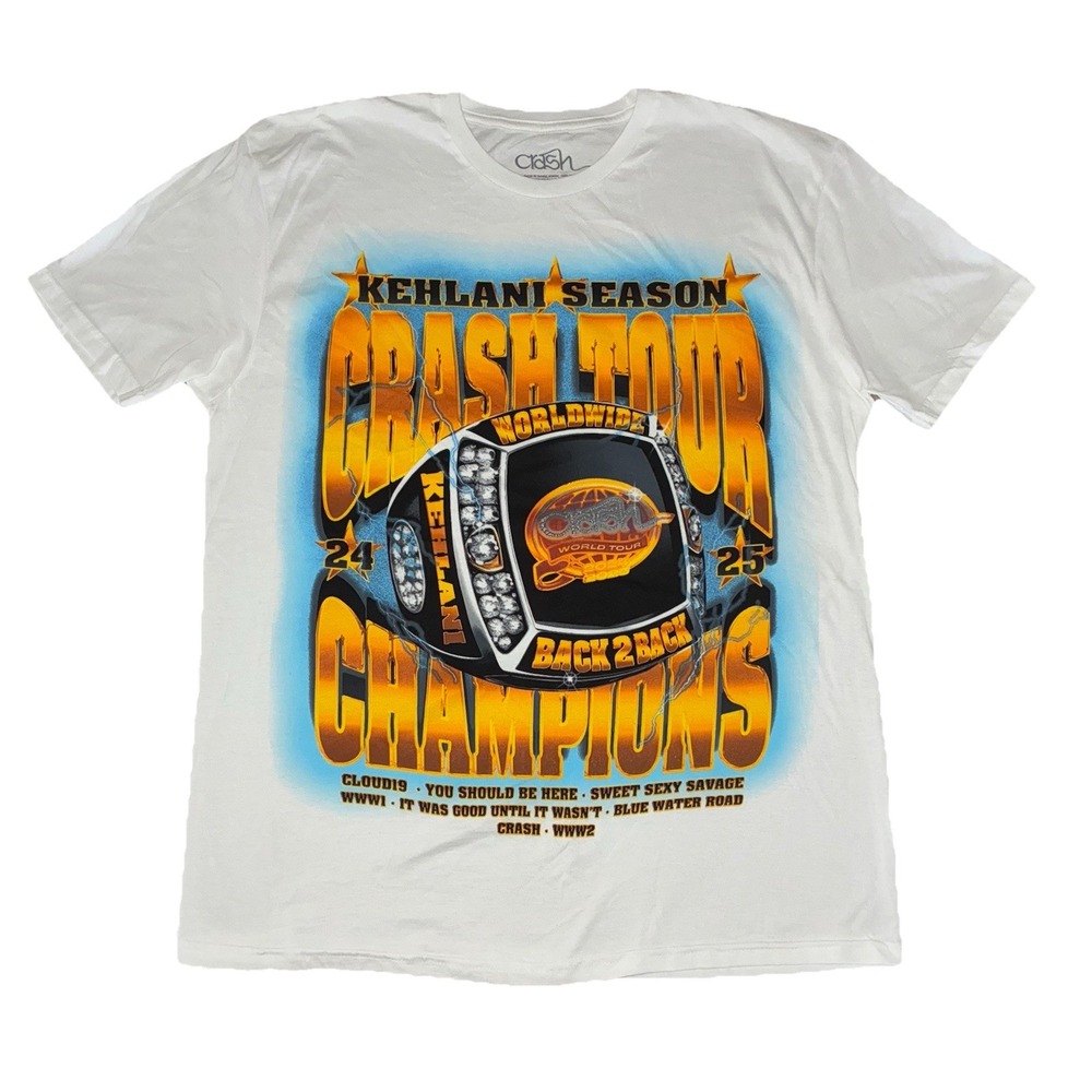 Kehlani T Shirt L White Crash Tour‎ Merch Championship Ring NEW *hole